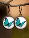Vintage Glass Gemstone Dangle Earrings Dragonfly Butterfly Pattern Women Pendant Earrings Jewelry - #12