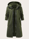 Plus Size Solid Zip Front Fake 2pcs Pocket Hooded Casual Coat - Green