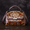 Cowhide Embroidery Handbags Vintage Craft Shoulder Crossbody Bags - Burgundy