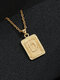 Vintage Gold Square Stainless Steel Letter Pattern Pendant - D