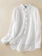 Solid Long Sleeve Button Front High-low Hem Lapel Shirt - White