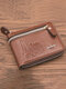 Men PU Leather Embossed Vintage Short Coin Money Clips Wallet Purse - Brown