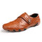 Men Hand Stitching Leather Non Slip Casual Driving Shoes - Brown
