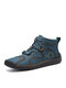 Men Vintage Microfiber Leather Hand Stitching Soft Ankle Boots - Blue