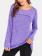 Solid Color Patchwork Long Sleeve O-neck Casual Blouse For Women - Purple