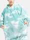 Mens Tie-Dye Winter Thicken Reversible Wearable Loose Blanket Hoodie With Kangaroo Pocket - Green