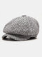 Men Cotton Woolen Cloth Solid Herringbone Striped Pattern British Newsboy Hat Octagonal Hat Beret Flat Cap - #05 Gray
