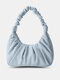 Bolso de moda de color sólido con forma de nube informal de piel sintética para mujer - azul