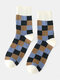 5 Pairs Unisex Cotton Color Contrast Small Squares Jacquard Warmth Medium Tube Socks - White