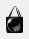 Women Cat Earth Universe Pattern Print Shoulder Bag Handbag Tote - Black