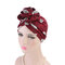 Womens Ethnic Style Beanies Cap Casual Cotton Solid Bonnet Hat - Red