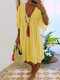 Lace V-neck Flared Sleeve Loose Plus Size Mini Dress - Yellow