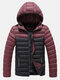 Mens Contrast Patchwork Zip Up Warm Padded Detachable Hooded Jacket With Pocket - Black
