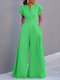 女性ソリッドノッチネック半袖ワイドレッグジャンプスーツ - 緑