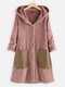 Casual Fleece Hooded Button Plus Size Coat with Pockets - Pink