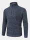 Mens Thick Half Zipper Collar Slim Fit Daily Jumper Warm Knitted Sweater - Blue