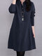 Solid Long Sleeve Stand Collar Button Front Blouse - Blue