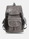 Men Brief Faux Leather Solid Color Large Capacity Waterproof Backpack - Gray