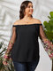Flower Embroidered Lace Patchwork Off Shoulder Plus Size Sexy T-Shirt - Black