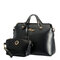 Women Stylish Elegant PU Leather 2PCS Handbag Clutch Pure Color Bags - Black