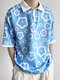 Mens Japan Flower Print Short Sleeve Shirt - azul