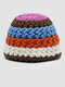 Unisex Handmade Thick Thread Knitted Color Contrast Wide Stripes All-match Warmth Bucket Hat - #04