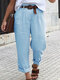 High Waist Pockets Solid Color Casual Pants For Women - Blue