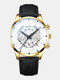 Decorated Pointer Men Business Watch Calendar Stainless Steel Leather Quartz Watch - #22