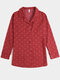 Dot Print Button Long Sleeve Lapel Chiffon Blouse For Women - Red