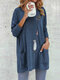 Blusa feminina com estampa de gato com bolsos manga longa e solta - azul