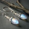 Vintage Geometric Colorful Crystal Gemstone Earrings Metal Moonstone Pendant Earrings - Silver