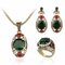 Luxury Pendant Jewelry Set Green Gemstone Rhinestone Ring Necklaces Earring Ethnic Jewelry for Women - Green