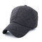 Men Solid Embroidery Buttons Baseball Cap With Earmuff Outdoor Sport Warm Polo Hat Adjustable - Grey