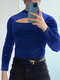 T-shirt à manches longues à découpes unies pour hommes - bleu