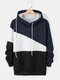 Mens Colorblock Patchwork Drawstring Casual Pullover Hoodie - White