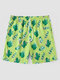 Men Allover Cactus Print Wide Legged Drawstring Board Shorts - Green