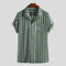 Mens Ethnic Stripe Printed Chest Pocket Turn Down Collar Short Sleeve Loose Shirts - Green