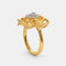 Anel de diamante rosa de metal temperado vintage geométrico oco anel de flores estereoscópicas - Ouro