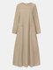 Solid Color Pockets Long Sleeve Casual Muslim Maxi Dress - Khaki