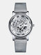 3 Colors Stainless Steel Alloy Men Business Carved Hollow Dial Watch Decorated Pointer Quartz Watch - Silver