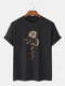 Mens Vintage Floral Snake Print 100% Cotton Short Sleeve T-Shirts - Black