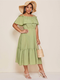 Dot Print Ruffle Off Shoulder Plus Size Holiday Dress - Light Green