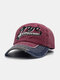 Unisex Washed Cotton Patchwork Contrast Color Letter Embroidery Retro Baseball Cap - Red