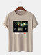 Mens Music Show Letter Graphic Cotton Short Sleeve T-Shirts - Khaki