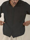 Malla para hombre ver a través de la solapa de manga corta suelta Camisa - Negro