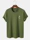 Mens Simple Rose Print Street Short Sleeve 100% Cotton T-Shirt - Dark Green