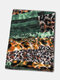 Women Acrylic Artificial Wool Dual-use Patchwork Leopard Print Fashion Warmth Shawl Scarf - Green
