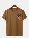 Mens Dog Fries Chest Print Crew Neck Short Sleeve T-Shirts - Brown