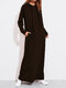Solid Color Long Sleeves Casual Hooded Maxi Dress - Black