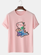 Mens Cartoon Animal Graphic Short Sleeve 100% Cotton T-Shirts - Pink